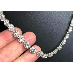 1724 Monet silver tone CZ Flower sparkling station link  necklace 17"-19" long